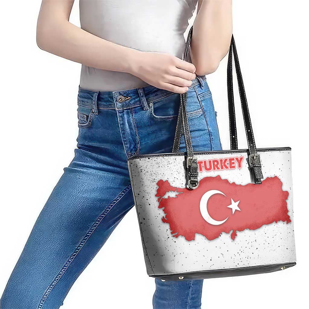 Turkey Flag Map Red and White Leather Tote Bag with National Symbol