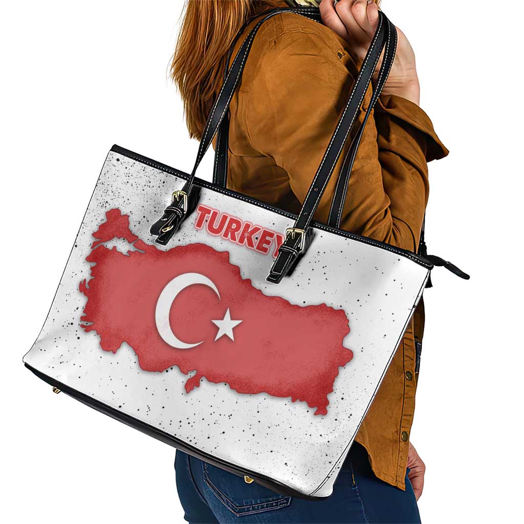 Turkey Flag Map Red and White Leather Tote Bag with National Symbol
