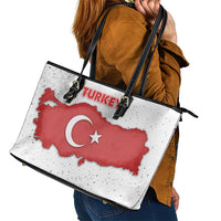 Turkey Flag Map Red and White Leather Tote Bag with National Symbol