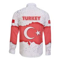 Turkey Flag Map Red and White Long Sleeve Button Shirt with National Symbol