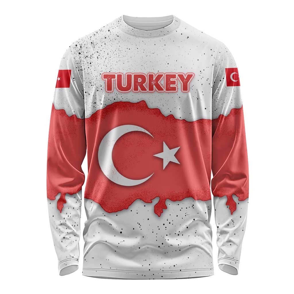 Turkey Flag Map Red and White Long Sleeve Shirt with National Symbol