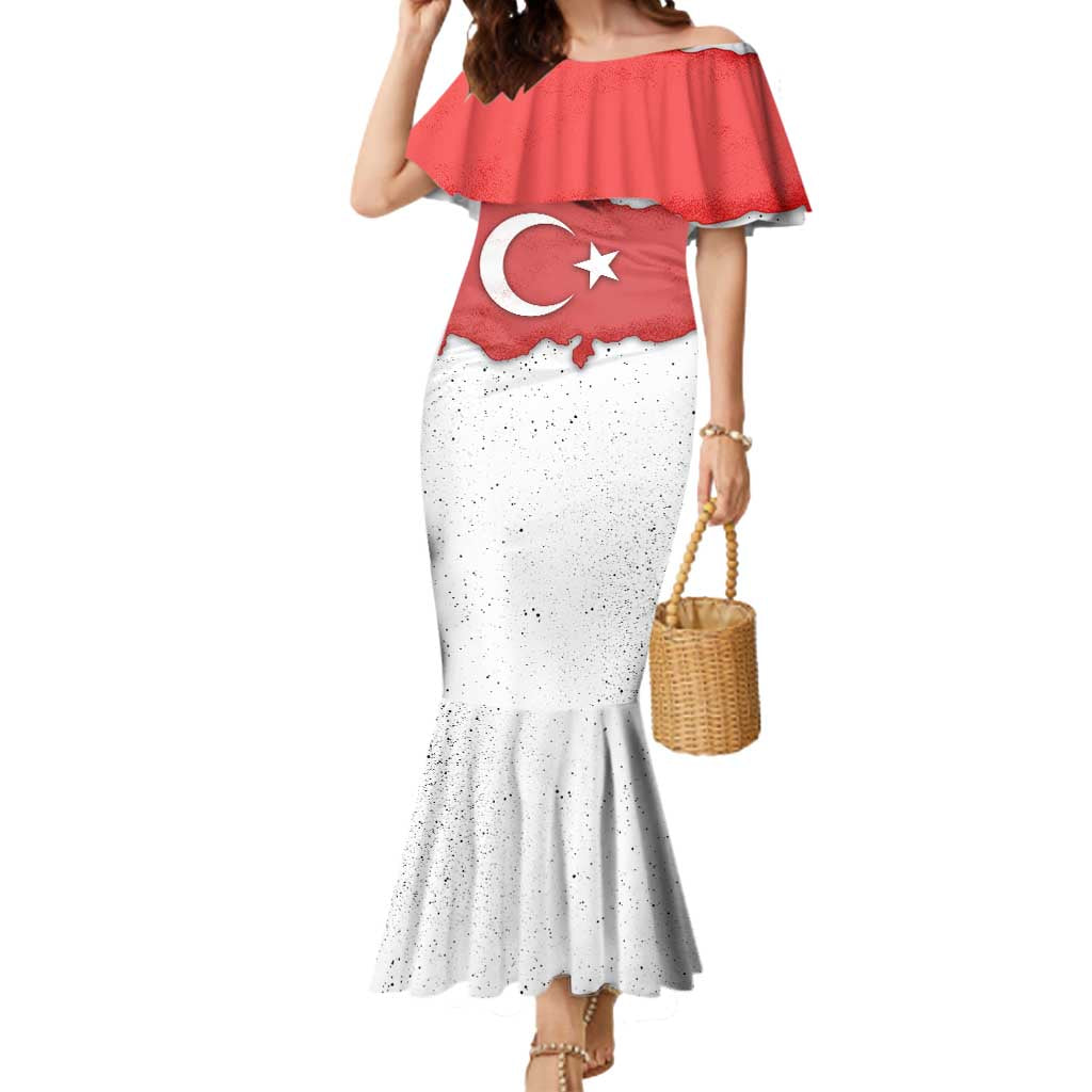 Turkey Flag Map Red and White Mermaid Dress with National Symbol