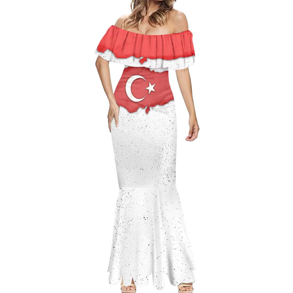 Turkey Flag Map Red and White Mermaid Dress with National Symbol