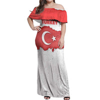Turkey Flag Map Red and White Off Shoulder Maxi Dress with National Symbol