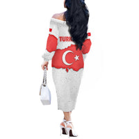 Turkey Flag Map Red and White Off The Shoulder Long Sleeve Dress with National Symbol