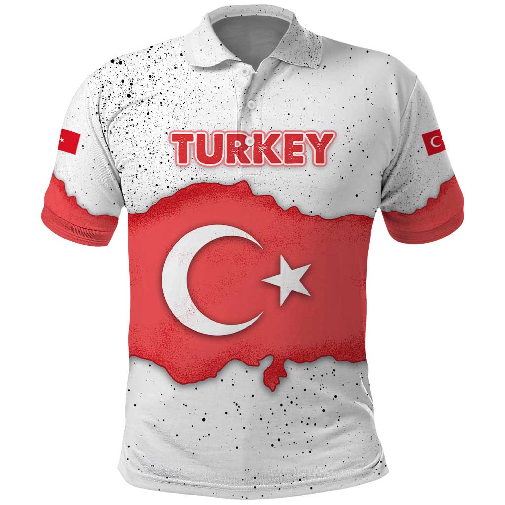 Turkey Flag Map Red and White Polo Shirt with National Symbol