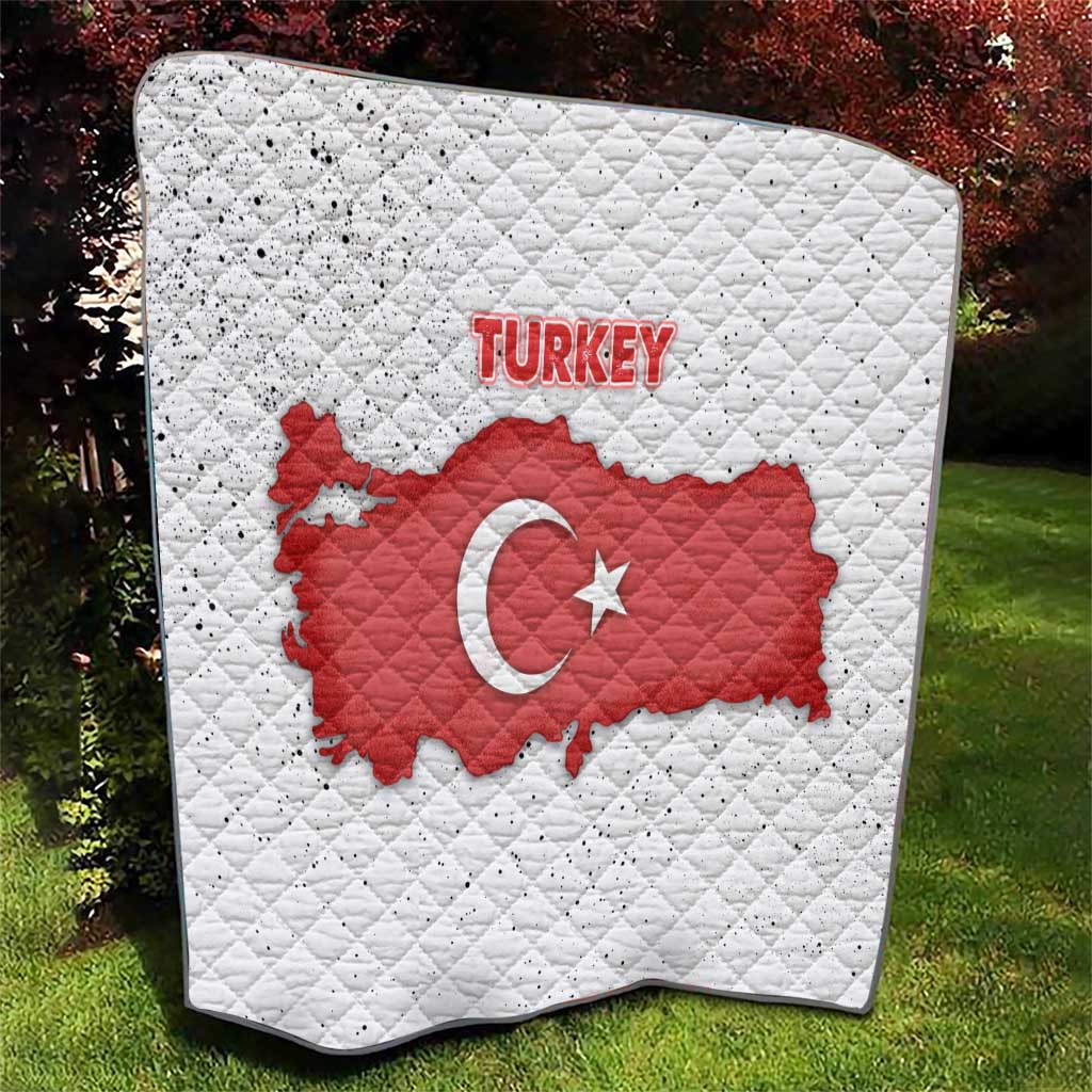Turkey Flag Map Red and White Quilt with National Symbol