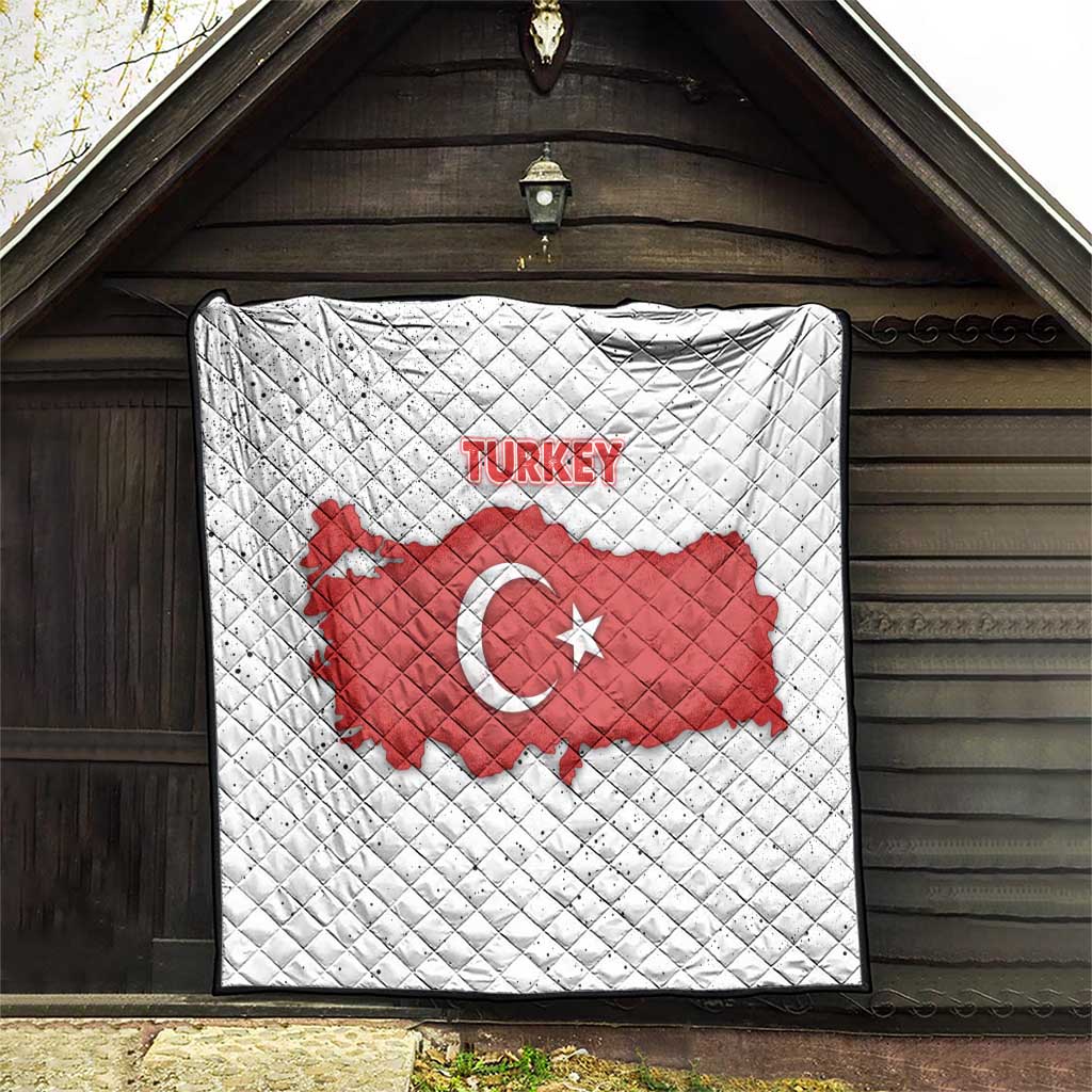 Turkey Flag Map Red and White Quilt with National Symbol