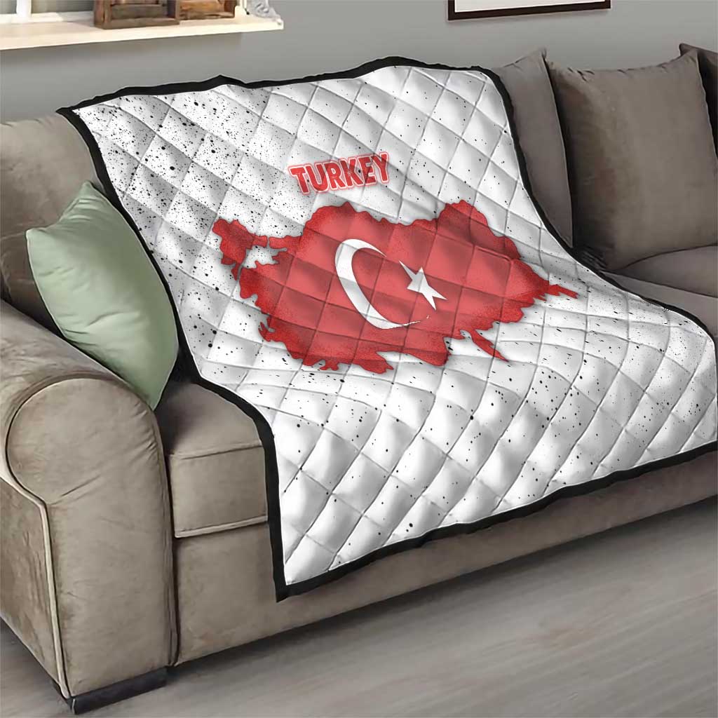 Turkey Flag Map Red and White Quilt with National Symbol