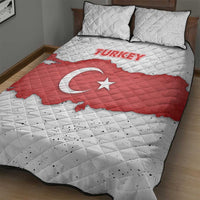 Turkey Flag Map Red and White Quilt Bed Set with National Symbol