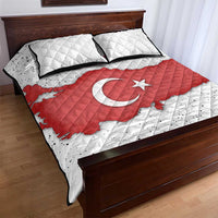 Turkey Flag Map Red and White Quilt Bed Set with National Symbol