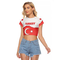 Turkey Flag Map Red and White Raglan Cropped T Shirt with National Symbol