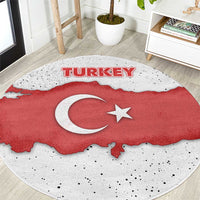 Turkey Flag Map Red and White Round Carpet with National Symbol