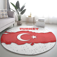 Turkey Flag Map Red and White Round Carpet with National Symbol