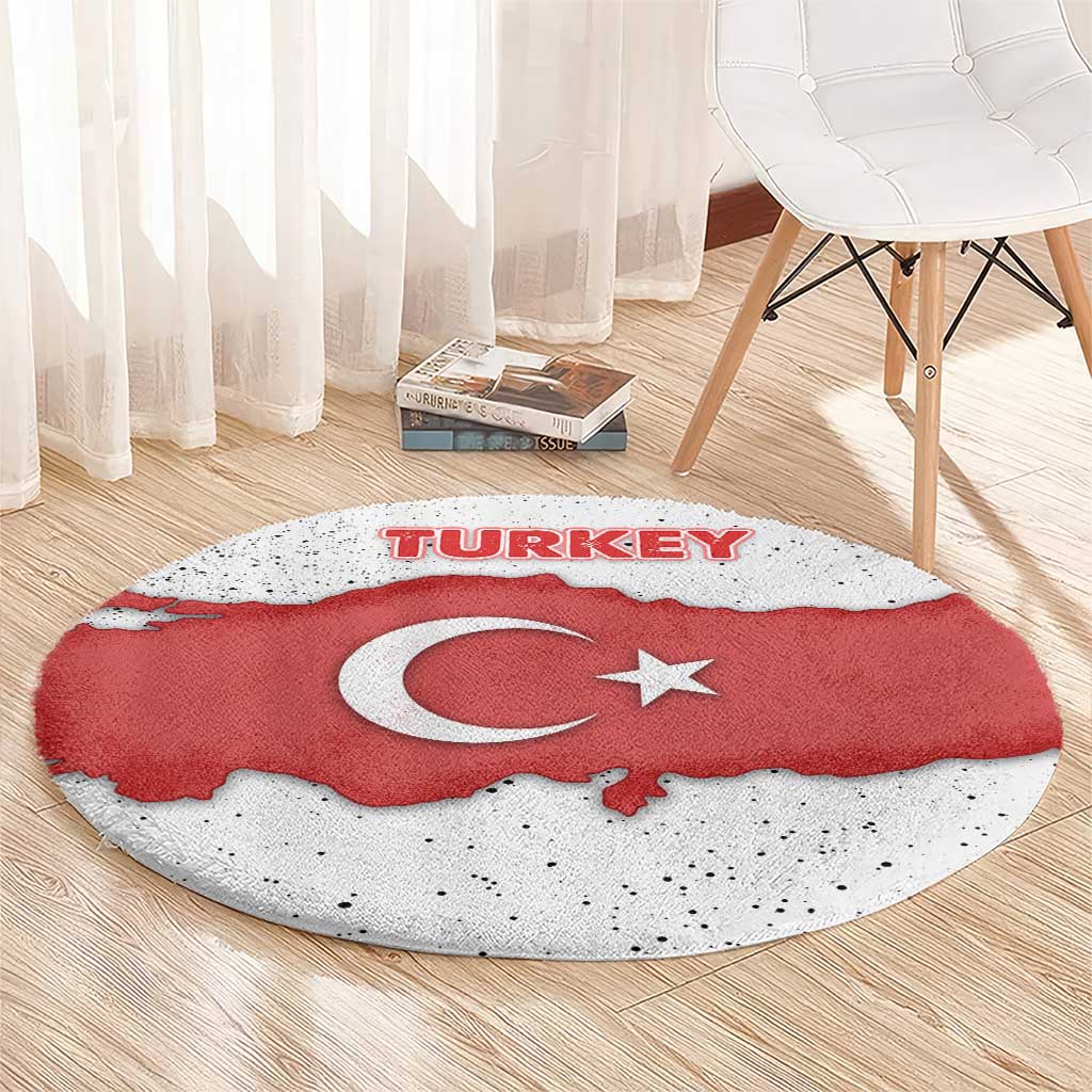 Turkey Flag Map Red and White Round Carpet with National Symbol