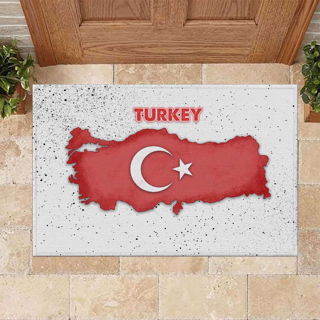 Turkey Flag Map Red and White Rubber Doormat with National Symbol