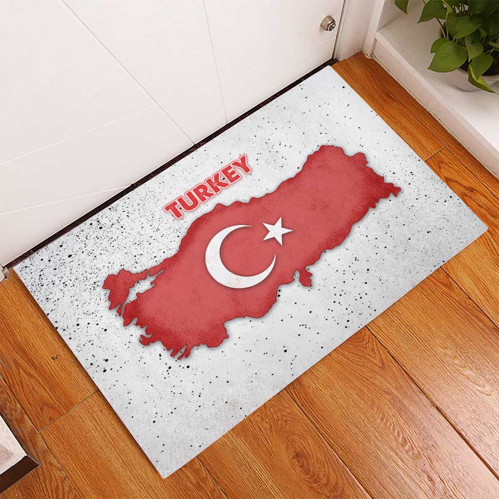 Turkey Flag Map Red and White Rubber Doormat with National Symbol