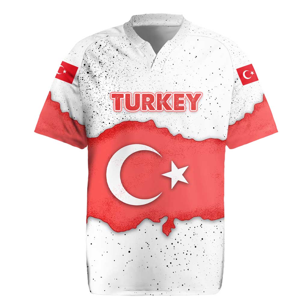 Turkey Flag Map Red and White Rugby Jersey with National Symbol