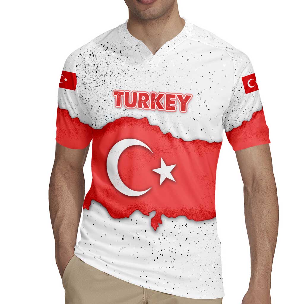 Turkey Flag Map Red and White Rugby Jersey with National Symbol