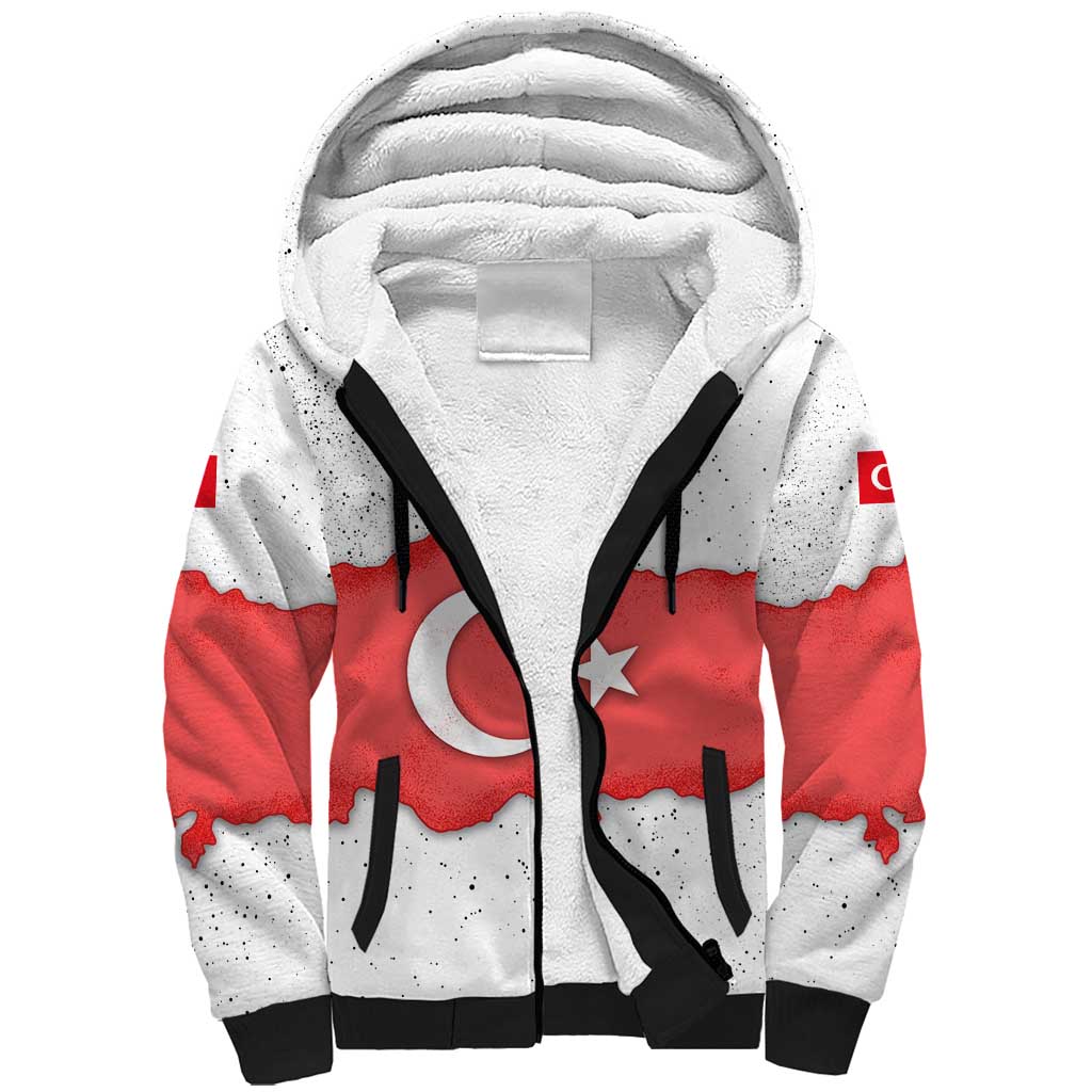 Turkey Flag Map Red and White Sherpa Hoodie with National Symbol
