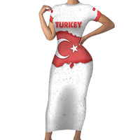 Turkey Flag Map Red and White Short Sleeve Bodycon Dress with National Symbol