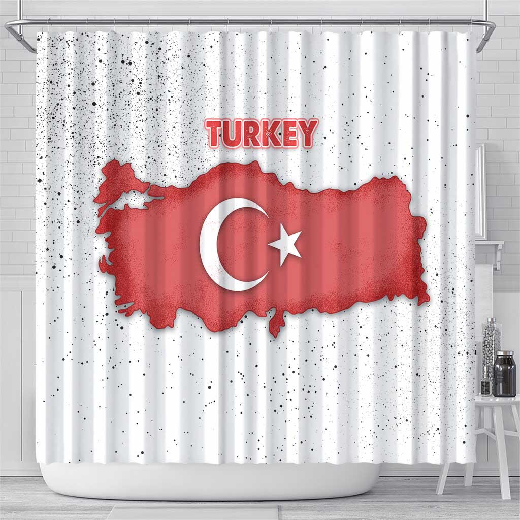 Turkey Flag Map Red and White Shower Curtain with National Symbol