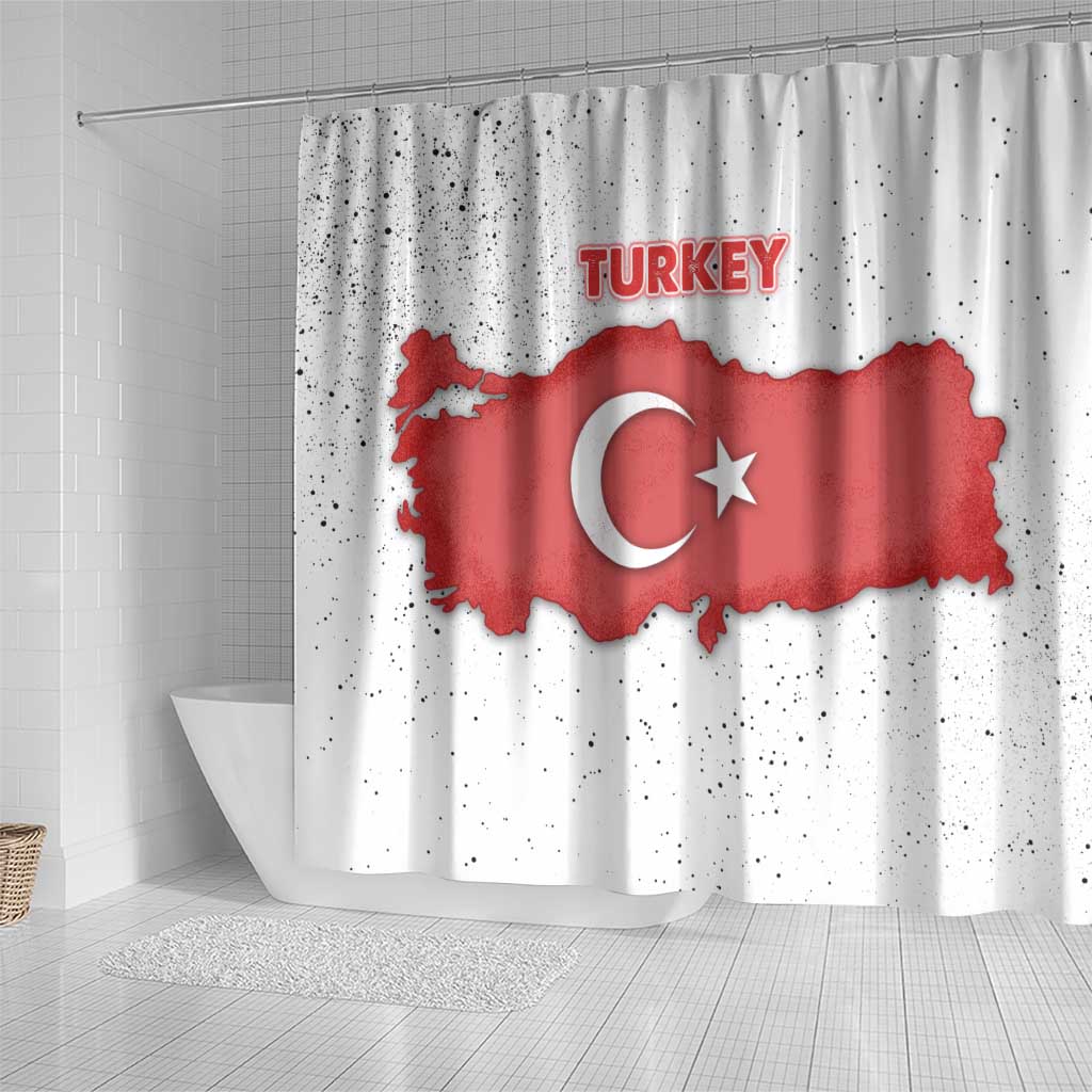 Turkey Flag Map Red and White Shower Curtain with National Symbol