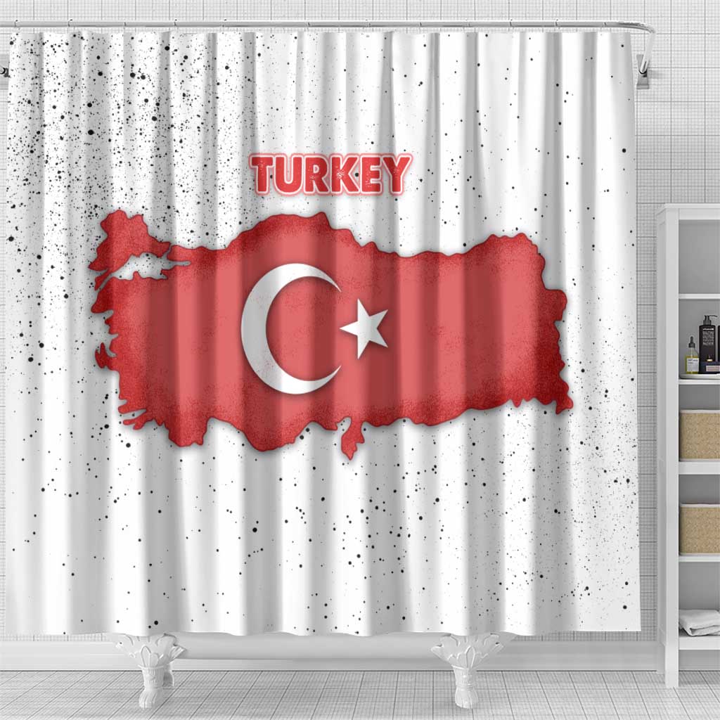 Turkey Flag Map Red and White Shower Curtain with National Symbol