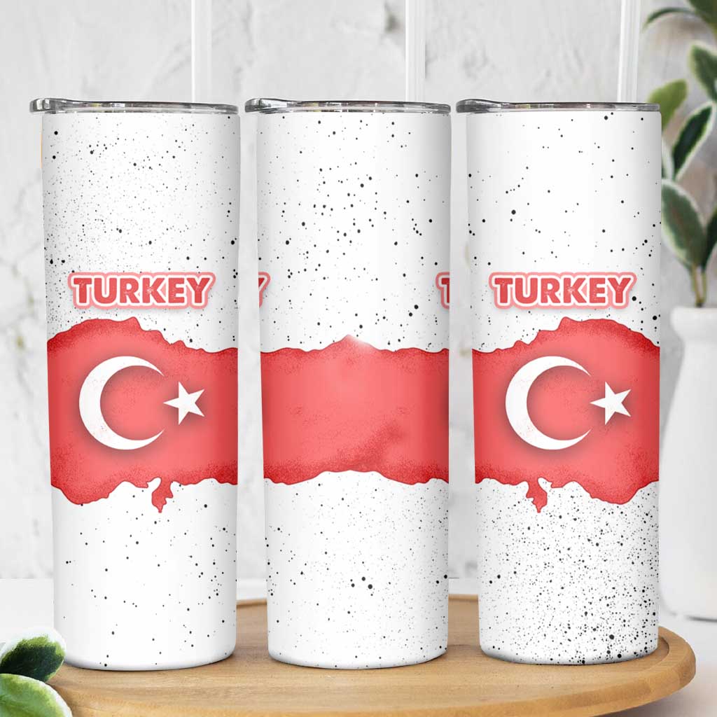 Turkey Flag Map Red and White Skinny Tumbler with National Symbol