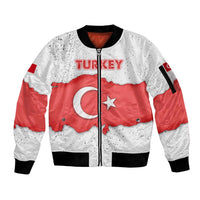 Turkey Flag Map Red and White Sleeve Zip Bomber Jacket with National Symbol