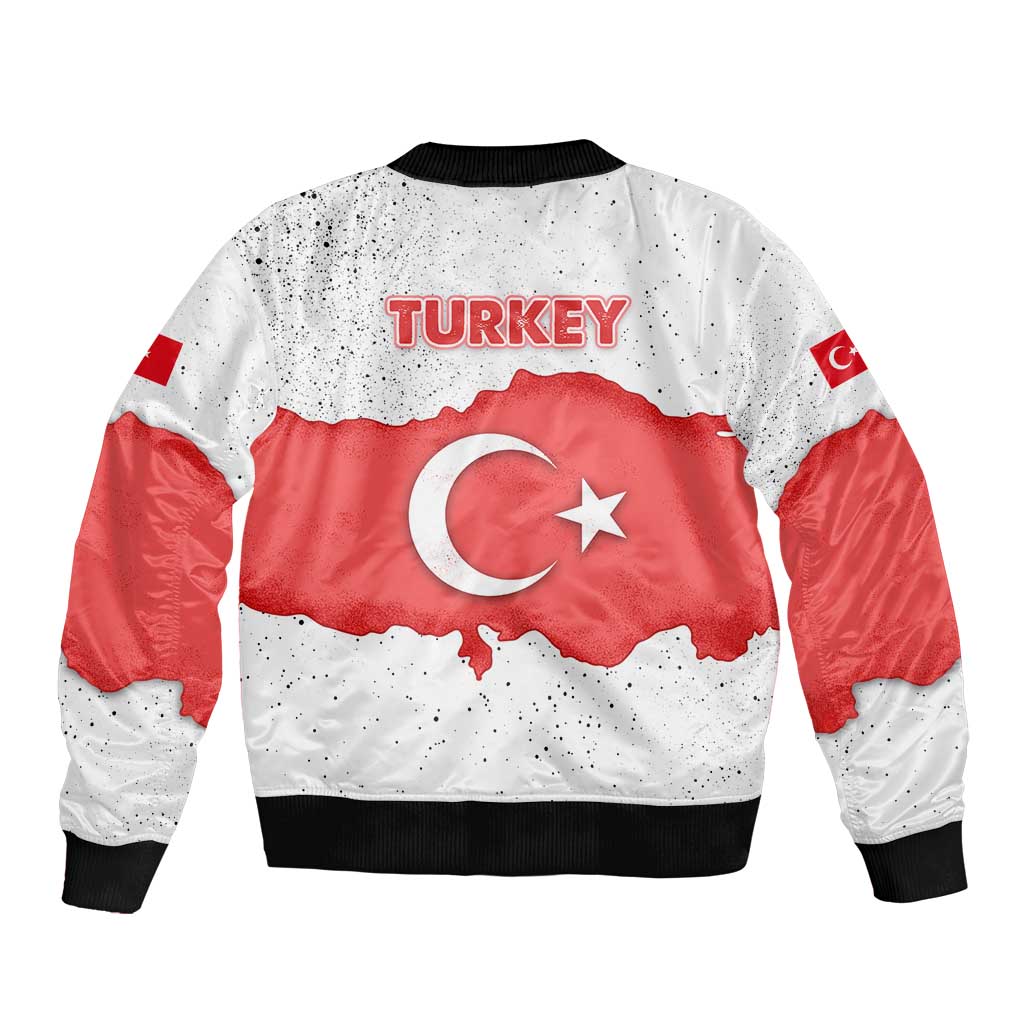 Turkey Flag Map Red and White Sleeve Zip Bomber Jacket with National Symbol