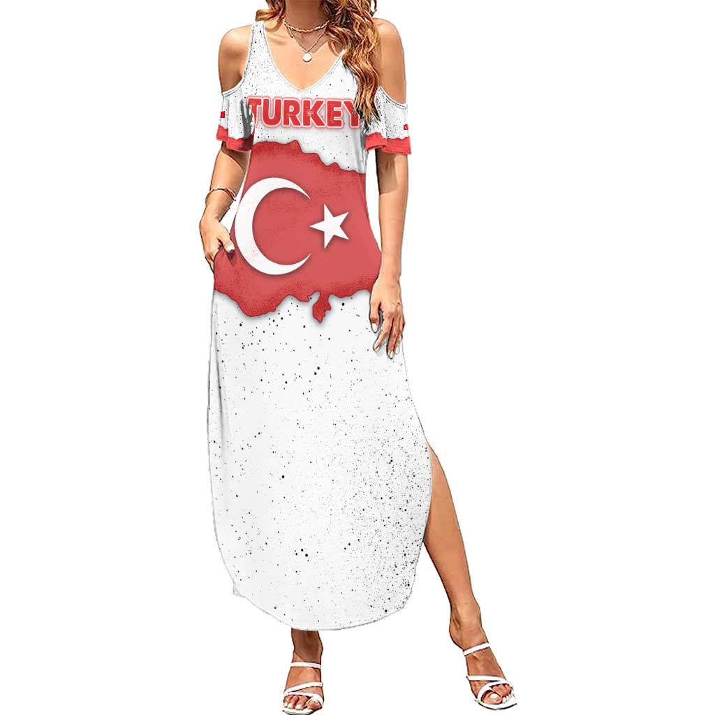 Turkey Flag Map Red and White Summer Maxi Dress with National Symbol