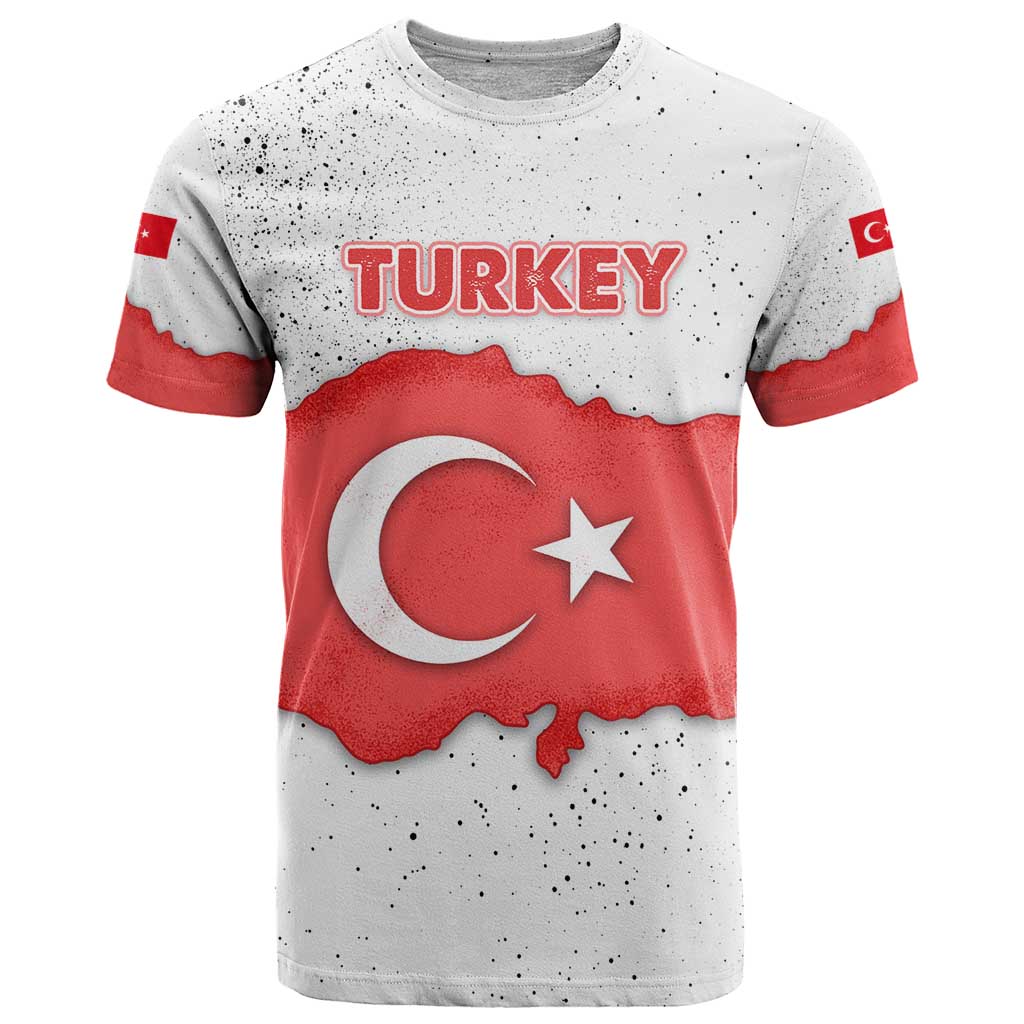 Turkey Flag Map Red and White T Shirt with National Symbol