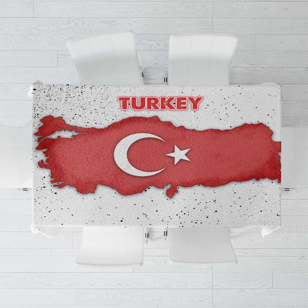 Turkey Flag Map Red and White Tablecloth with National Symbol
