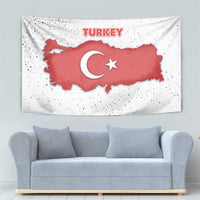 Turkey Flag Map Red and White Tapestry with National Symbol