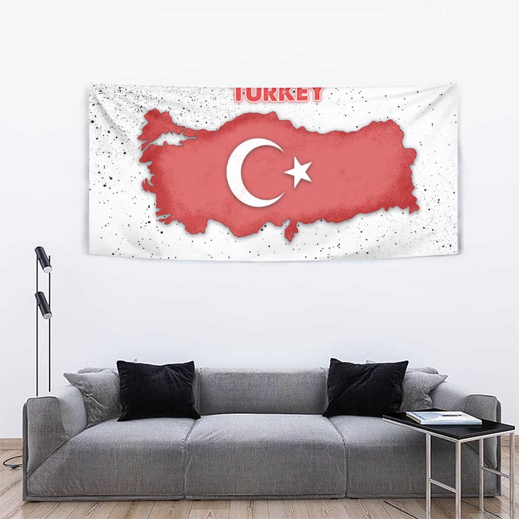Turkey Flag Map Red and White Tapestry with National Symbol