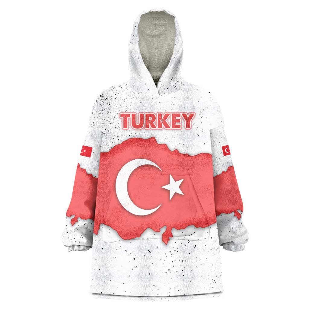 Turkey Flag Map Red and White Wearable Blanket Hoodie with National Symbol
