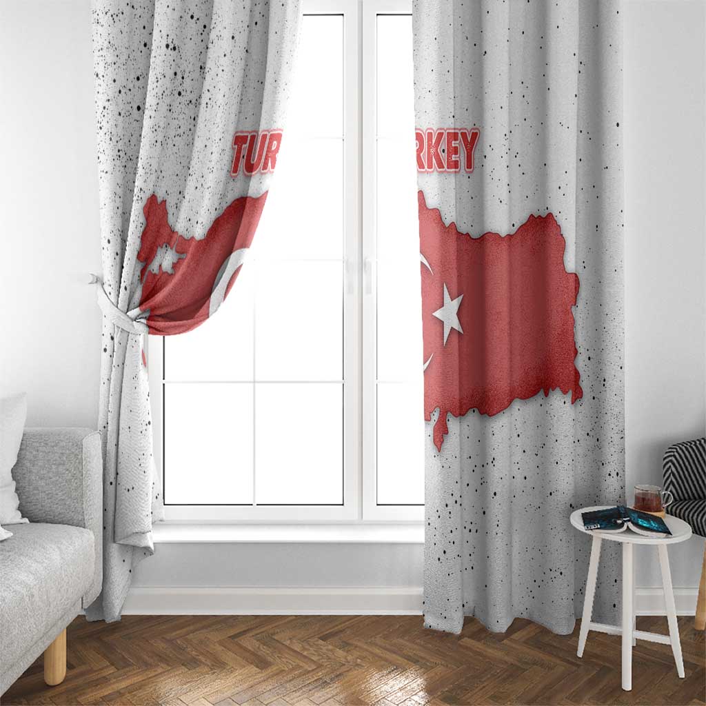 Turkey Flag Map Red and White Window Curtain with National Symbol