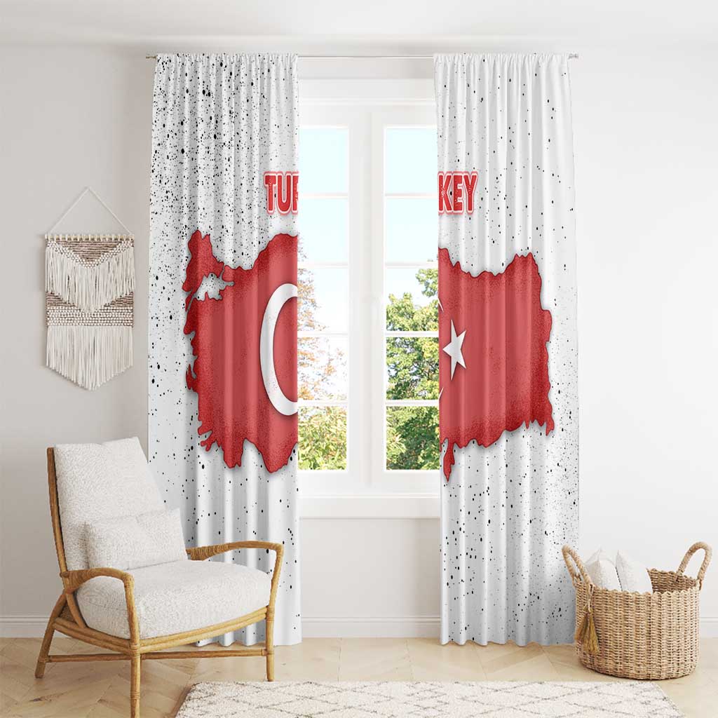 Turkey Flag Map Red and White Window Curtain with National Symbol