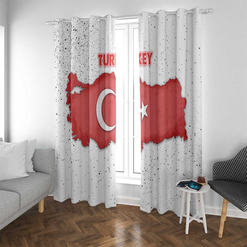Turkey Flag Map Red and White Window Curtain with National Symbol