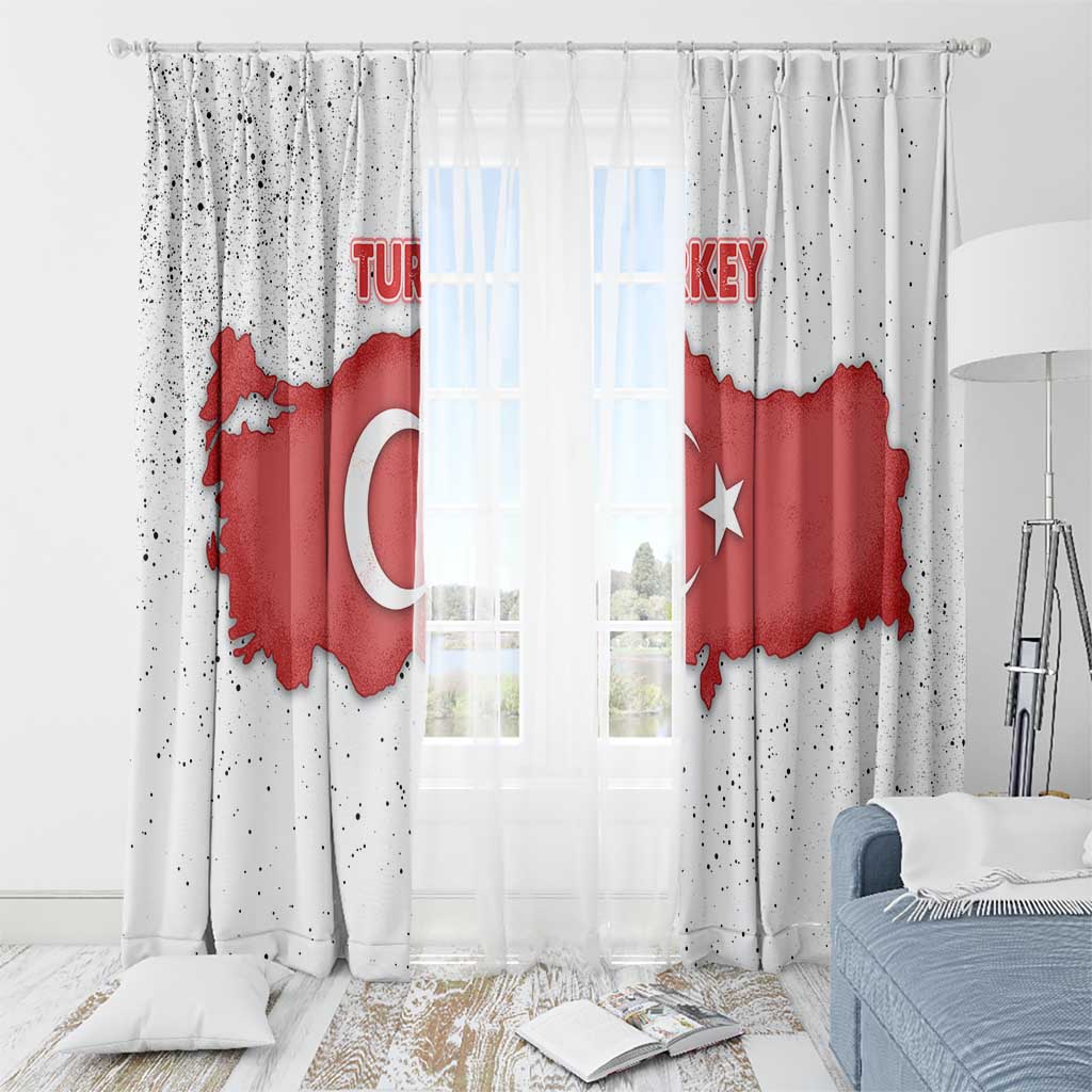 Turkey Flag Map Red and White Window Curtain with National Symbol