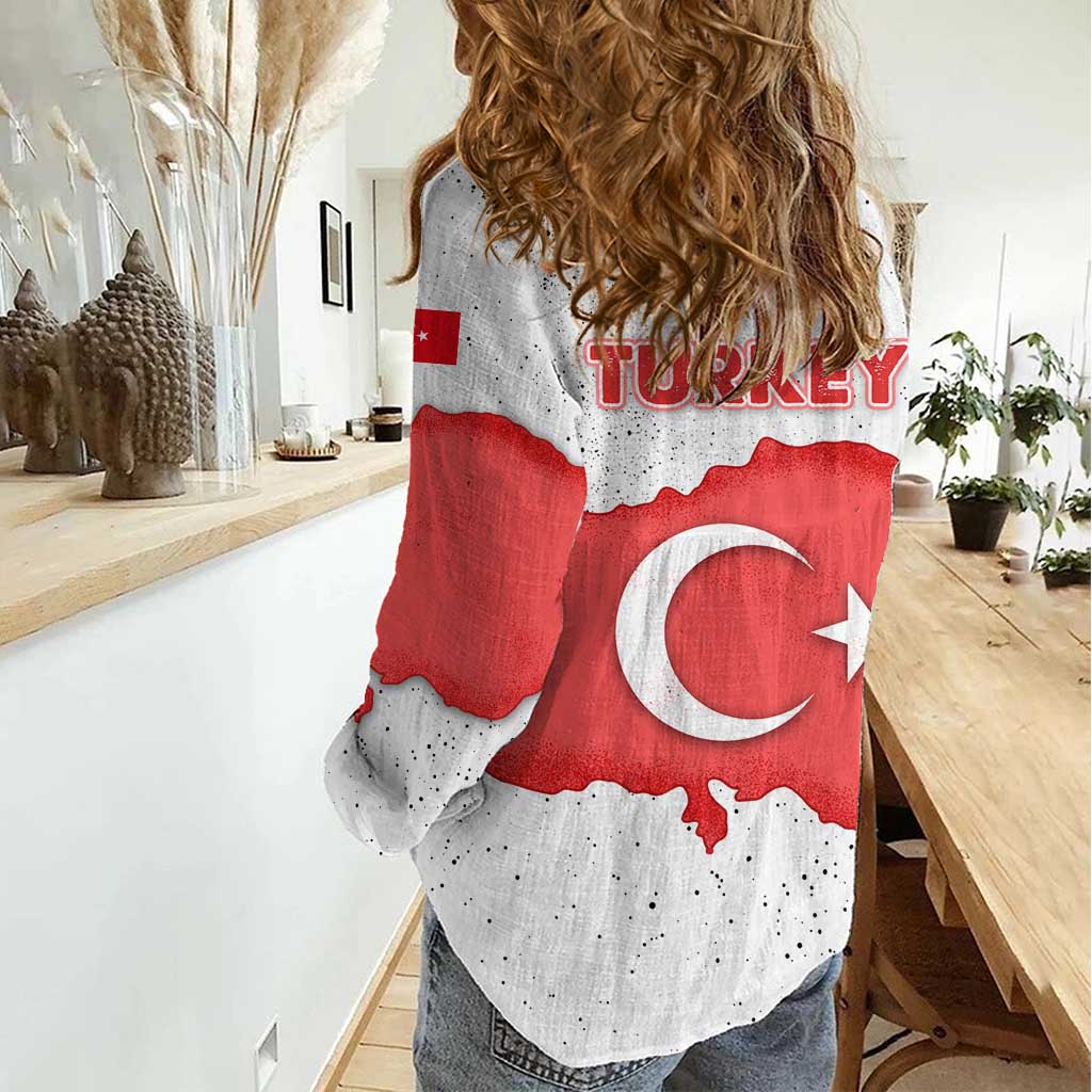 Turkey Flag Map Red and White Women Casual Shirt with National Symbol