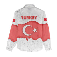 Turkey Flag Map Red and White Women Casual Shirt with National Symbol