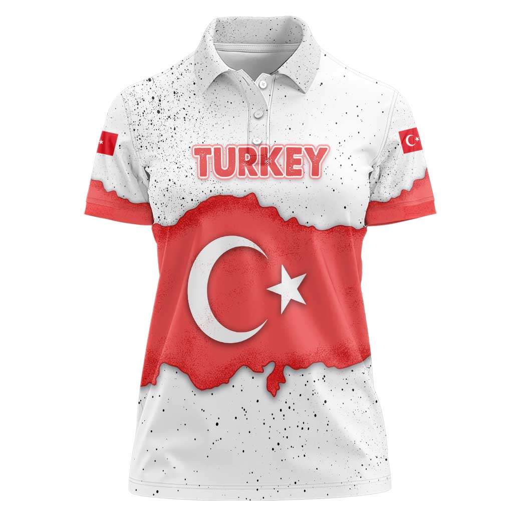 Turkey Flag Map Red and White Women Polo Shirt with National Symbol