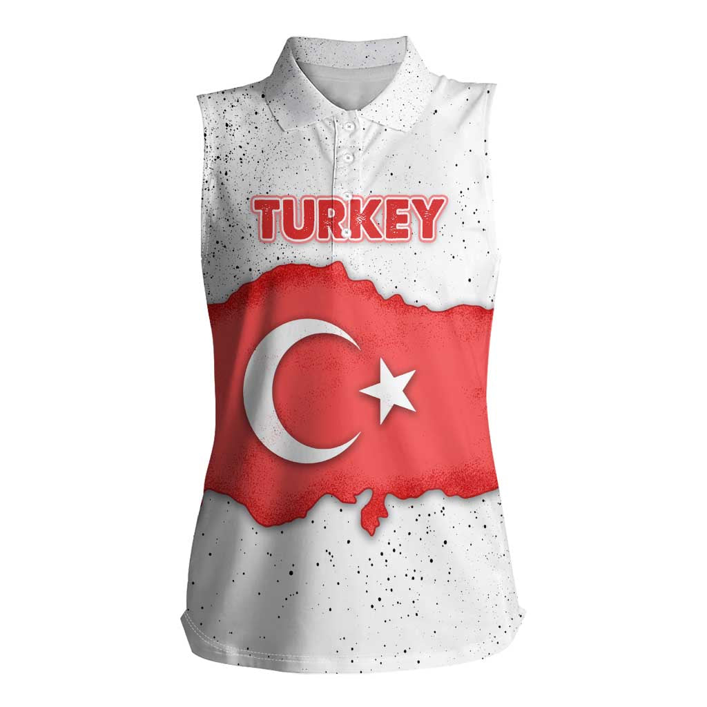 Turkey Flag Map Red and White Women Sleeveless Polo Shirt with National Symbol