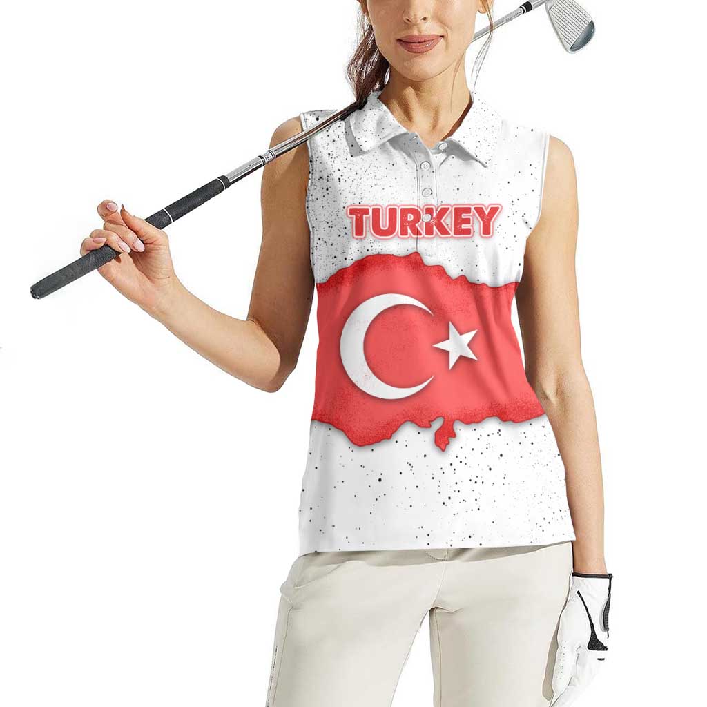 Turkey Flag Map Red and White Women Sleeveless Polo Shirt with National Symbol