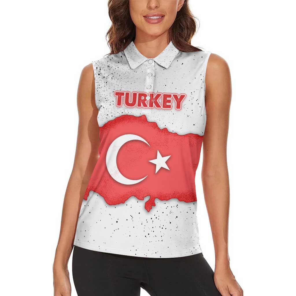 Turkey Flag Map Red and White Women Sleeveless Polo Shirt with National Symbol