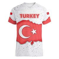 Turkey Flag Map Red and White Women V-Neck T-Shirt with National Symbol