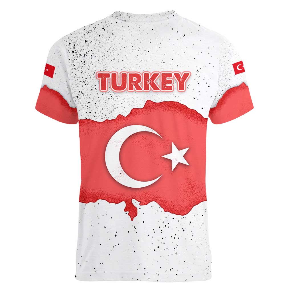 Turkey Flag Map Red and White Women V-Neck T-Shirt with National Symbol