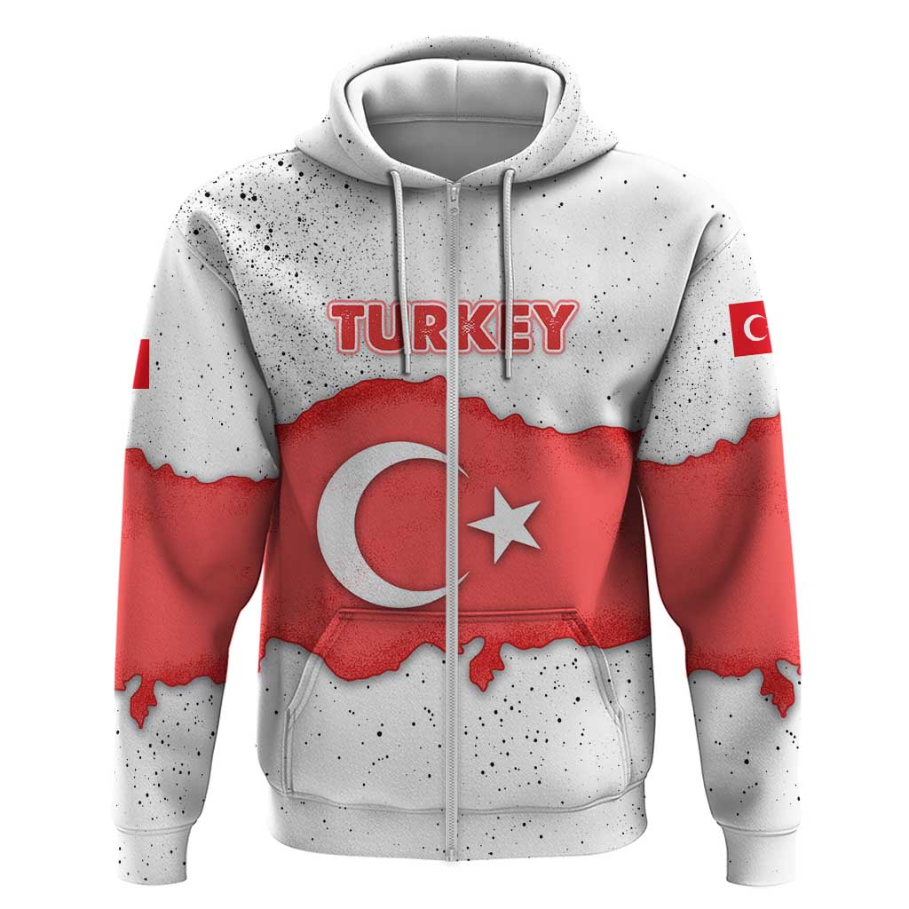 Turkey Flag Map Red and White Zip Hoodie with National Symbol